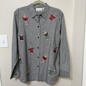 Casey & Max Women’s Novelty Christmas Button Up Sz Large Angel Appliqué